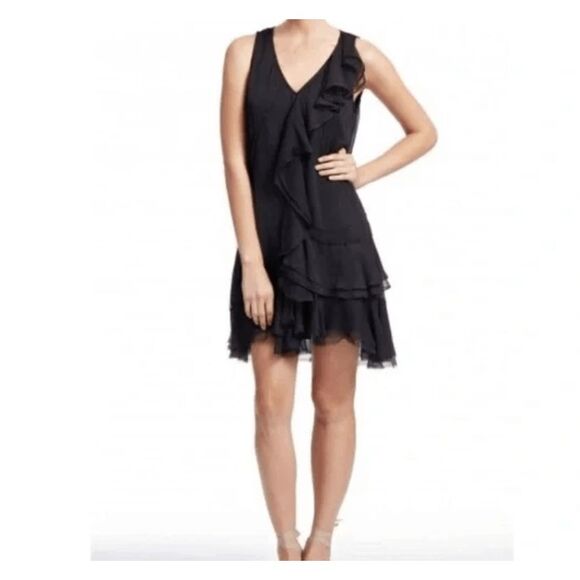 Calypso St. Barth Oyiba silk ruffle mini dress Black Raw Hem Sleeveless Large - Picture 1 of 13
